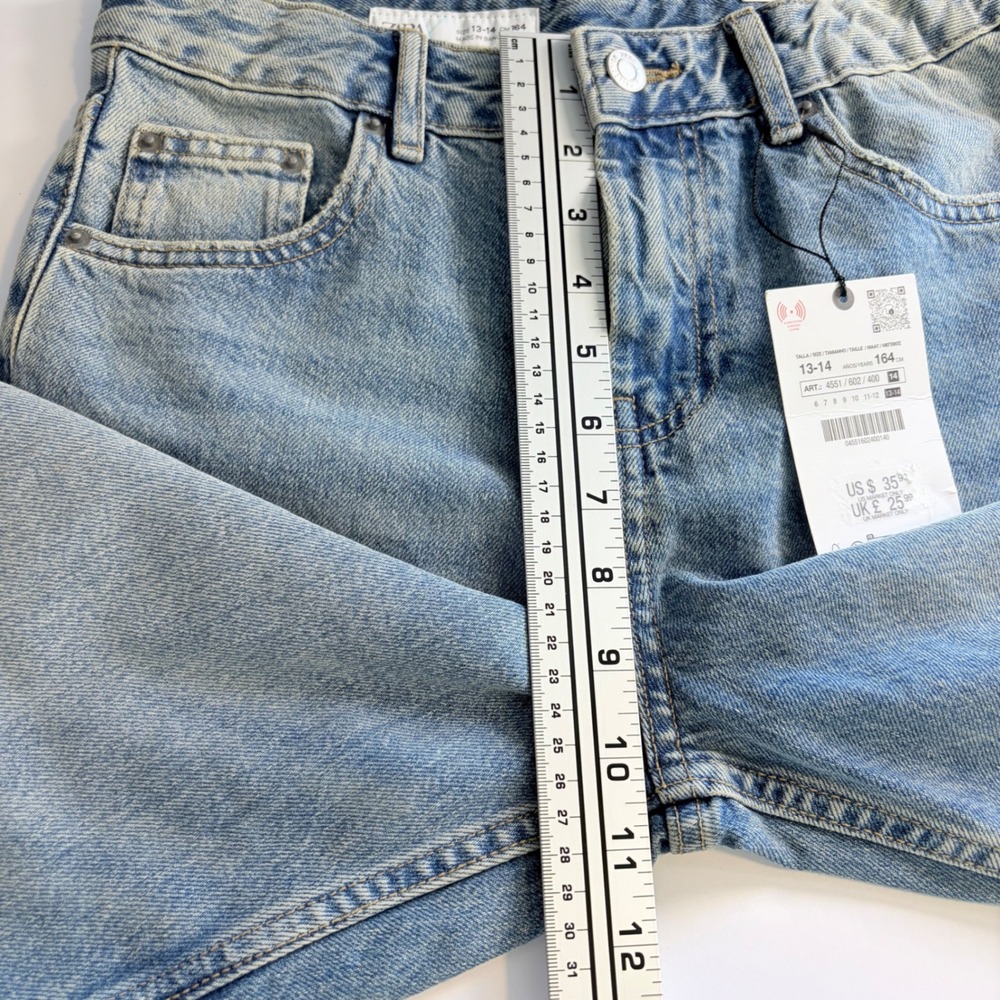 Zara Straight Denim Jeans Light Blue High Rise 100% Cotton NWT Size 13-14 - Picture 6 of 8